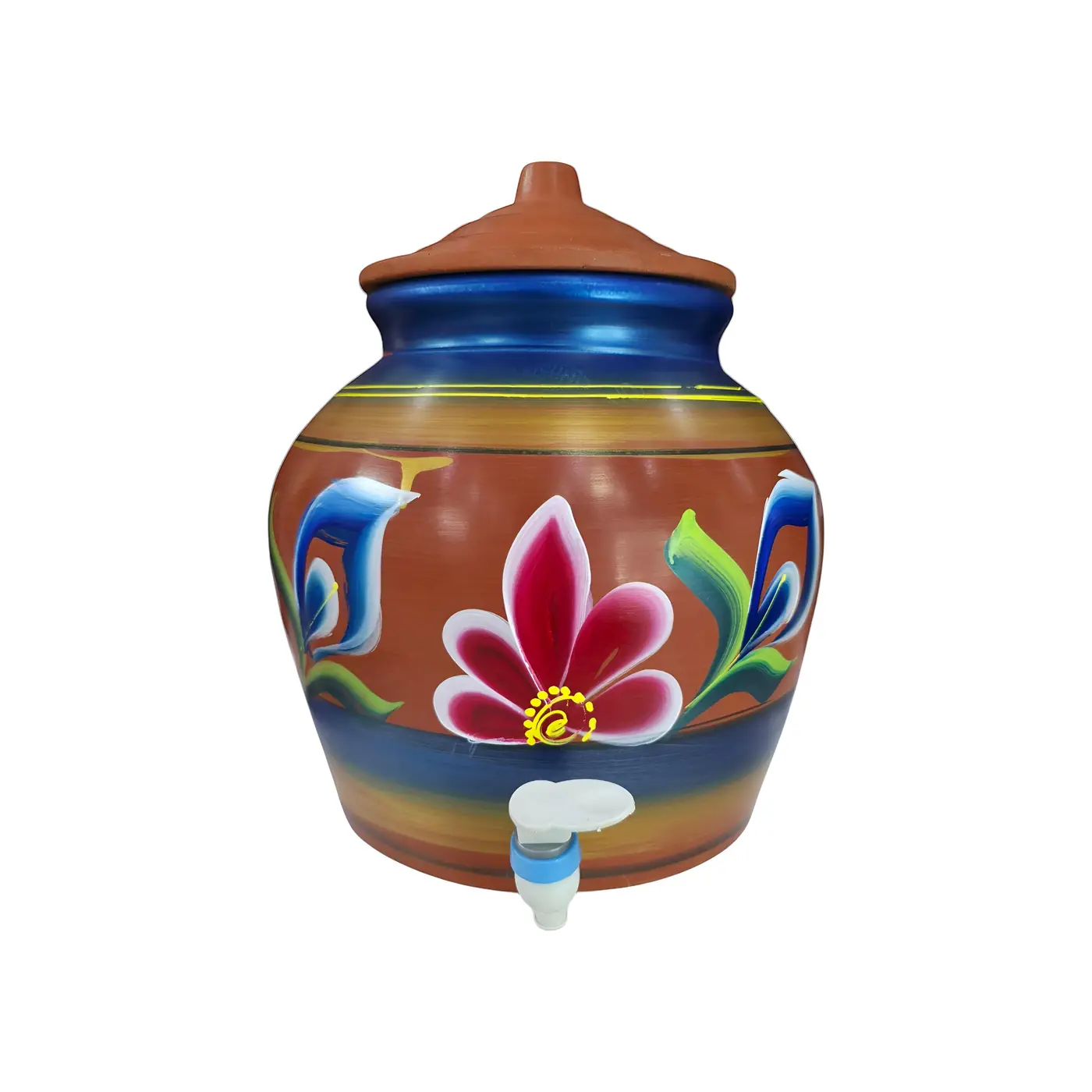 Clay Water Pot with Lid and Tap 10 L Ref 10058 - Clay Matka handmade by Ram Pottery Mauritius