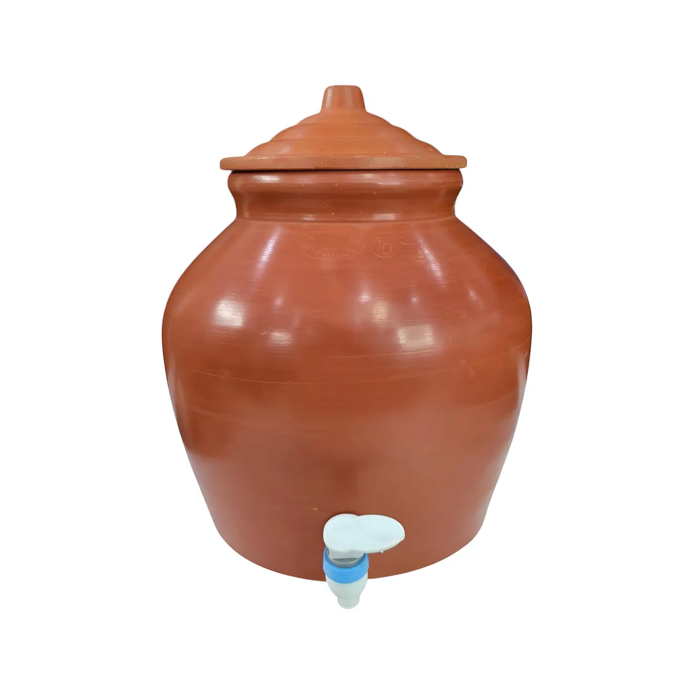 Clay Water Pot with Lid and Tap 10L Ref 10058 - Clay Matka handmade by Ram Pottery Mauritius