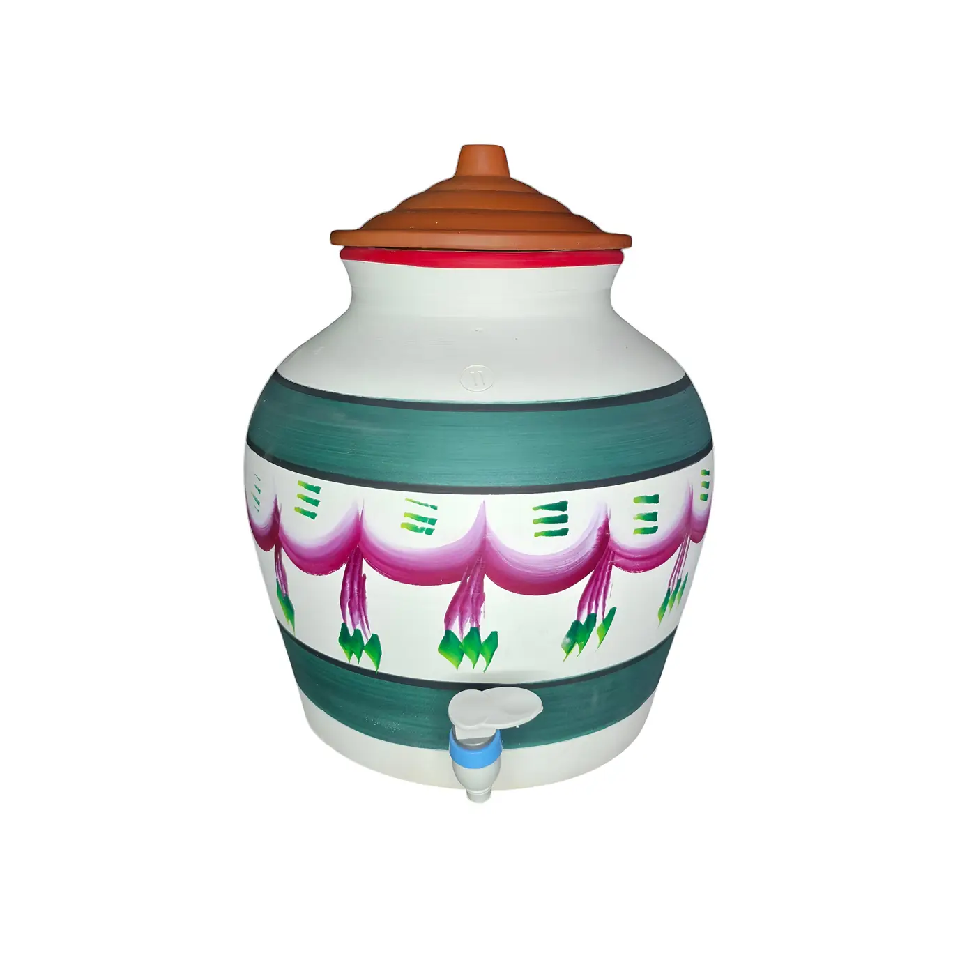 Clay Water Pot with Lid and Tap 10L Ref 10058W - Clay Matka handmade by Ram Pottery Mauritius
