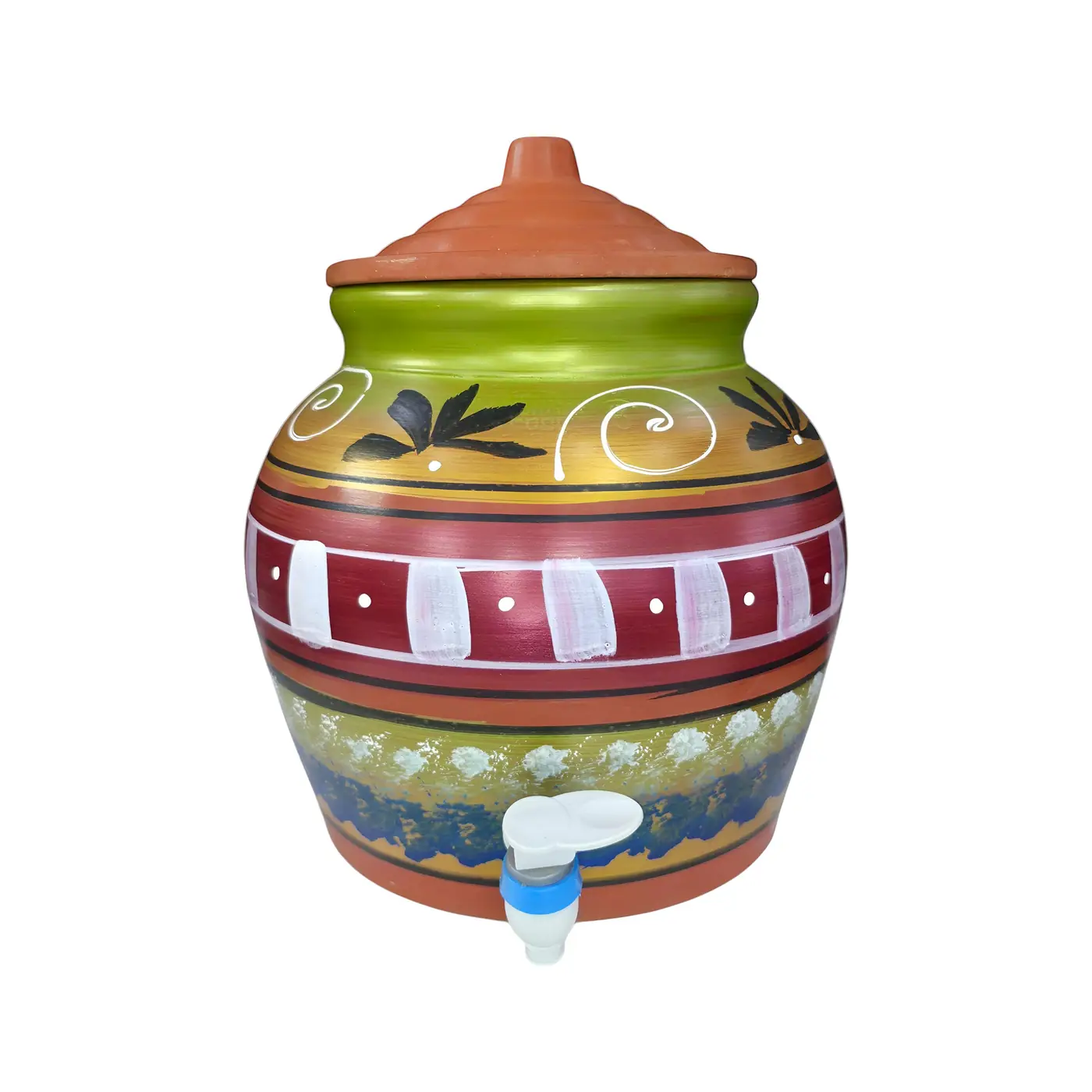 Clay Water Pot with Lid and Tap 8L Ref 10054 - Clay Matka handmade by Ram Pottery Mauritius