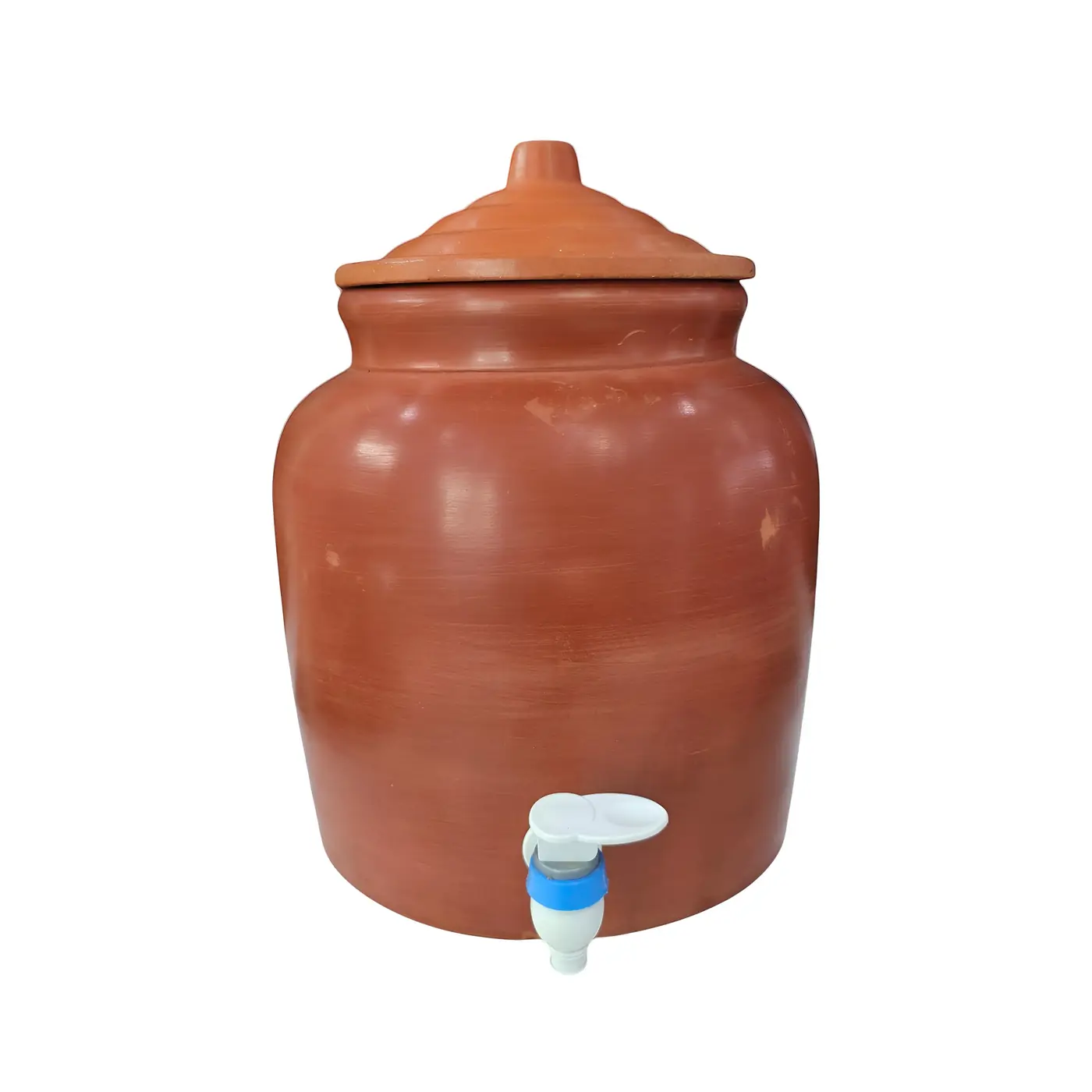 Clay Water Pot with Lid and Tap 8L Ref 10054PL - Clay Matka handmade by Ram Pottery Mauritius