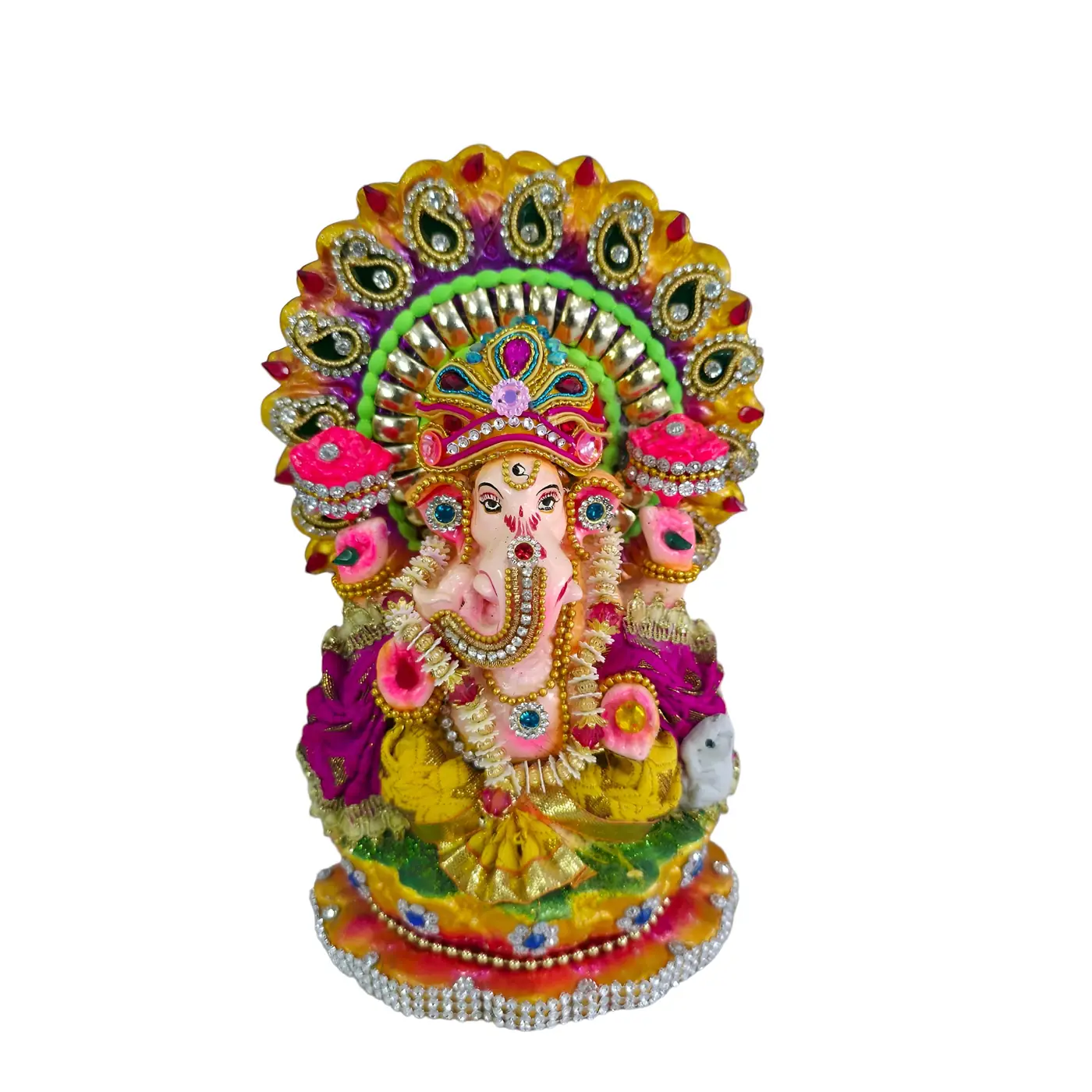 Clay Ganesh Murti with Rhinestones Decoration - Clay Murti handmade by Ram Pottery Mauritius