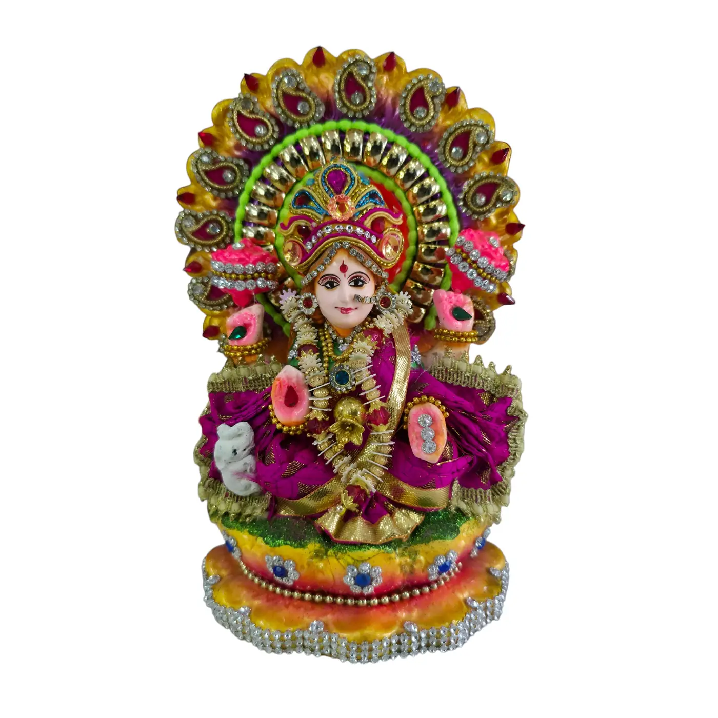 Clay Laxmi Murti with Rhinestone Decoration - Clay Murti handmade by Ram Pottery Mauritius
