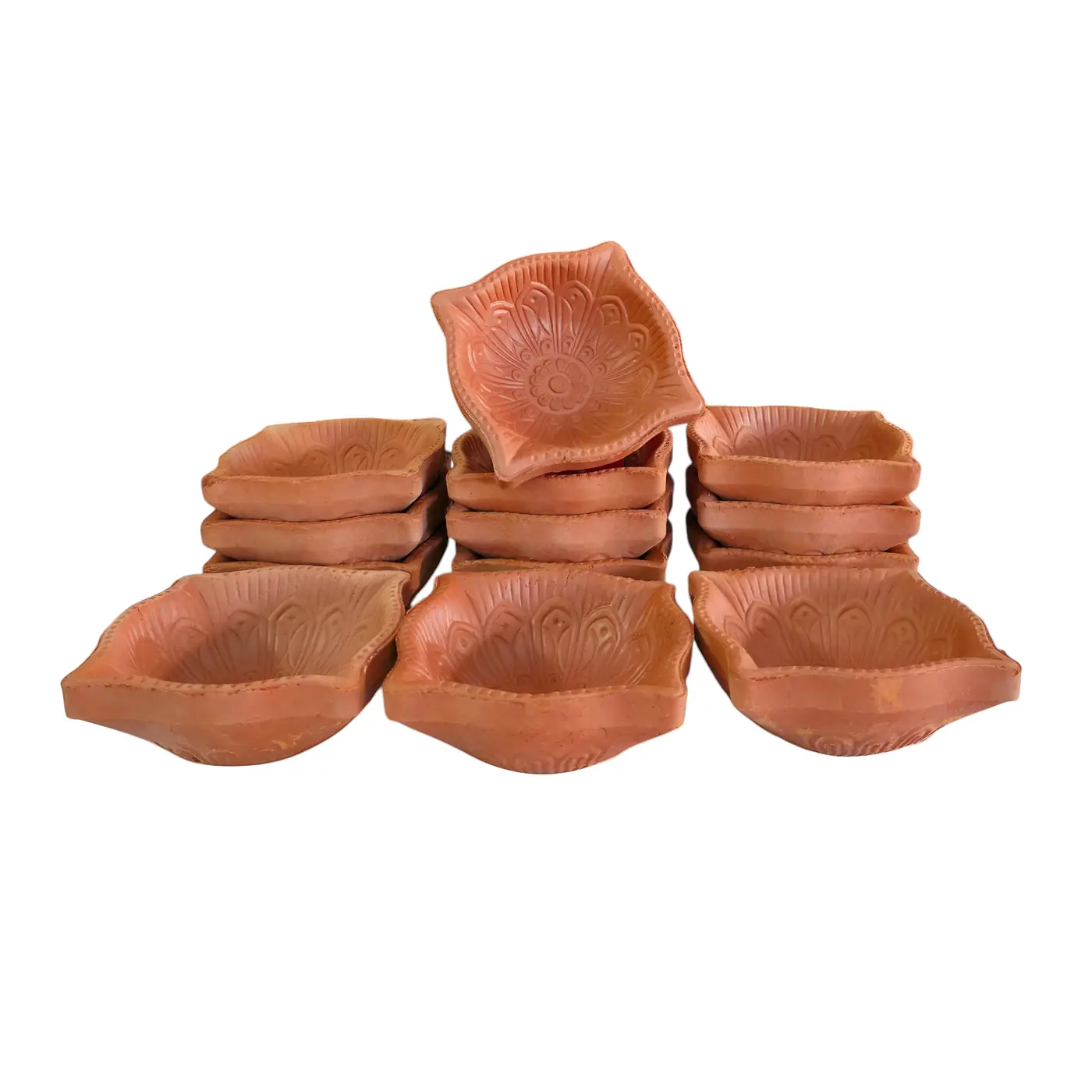 Clay Diya 4 Corner Big Size Ref 44 - Earthen Clay Lamp handmade by Ram Pottery Mauritius