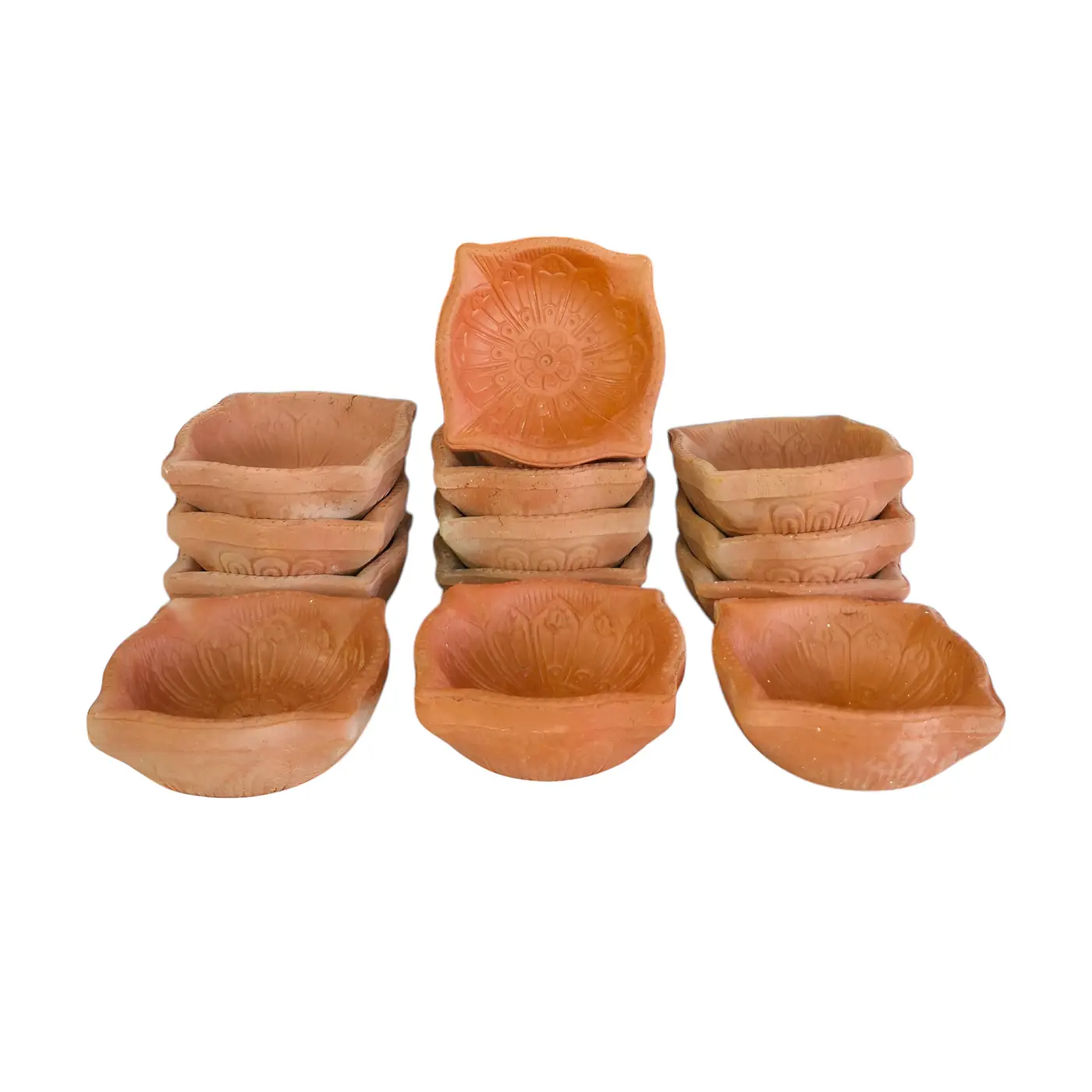 Clay Diya 4 Corner Small Size Ref 33 - Earthen Clay Lamp handmade by Ram Pottery Mauritius