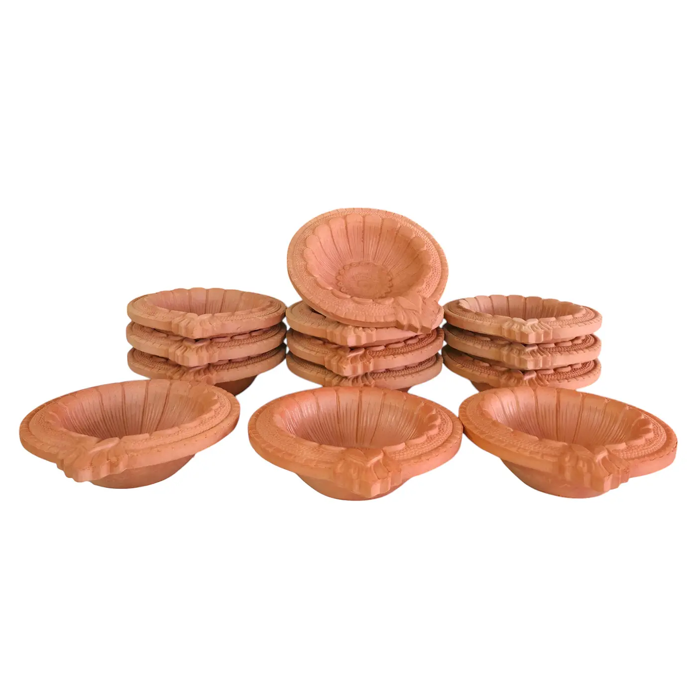 Clay Diya with Design Big Size D14mc Ref 203 - Earthen Clay Lamp handmade by Ram Pottery Mauritius