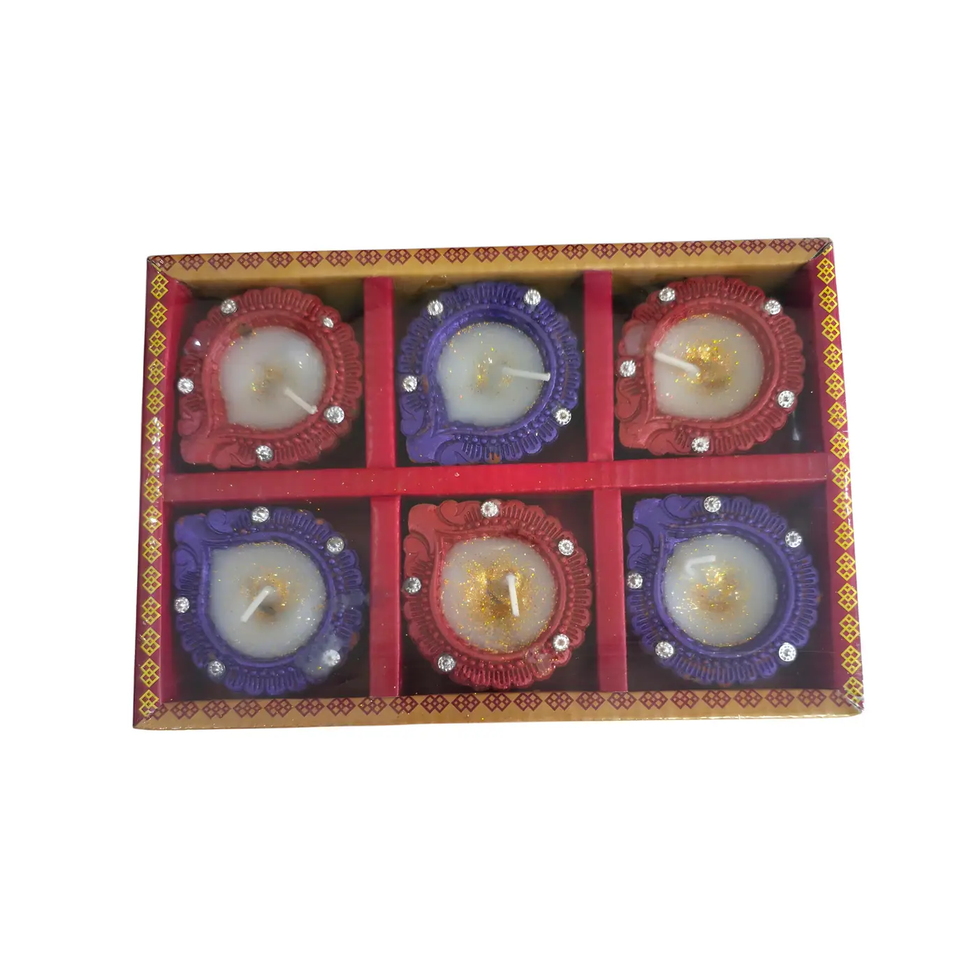 Clay Diya with Wax 6pcs - Painting & Wax Lamp handmade by Ram Pottery Mauritius