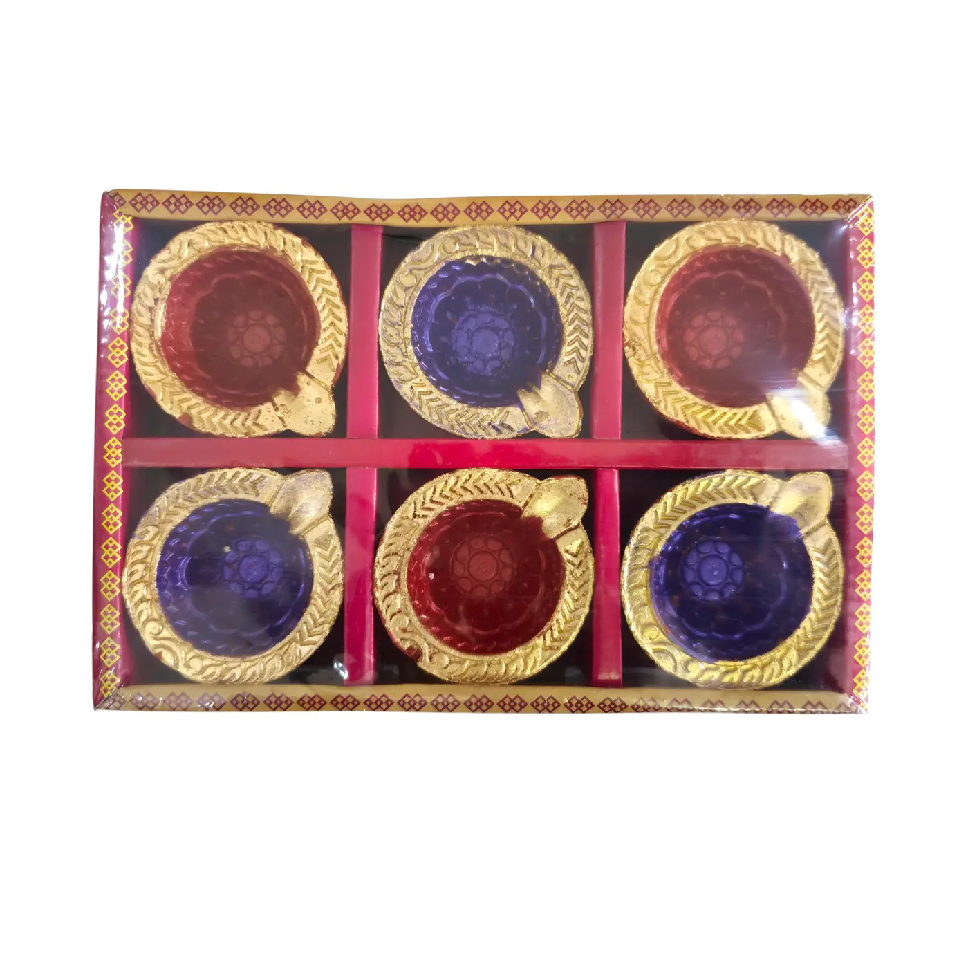 Painted Oil Diya 6pcs 10169 - Painting & Wax Lamp handmade by Ram Pottery Mauritius