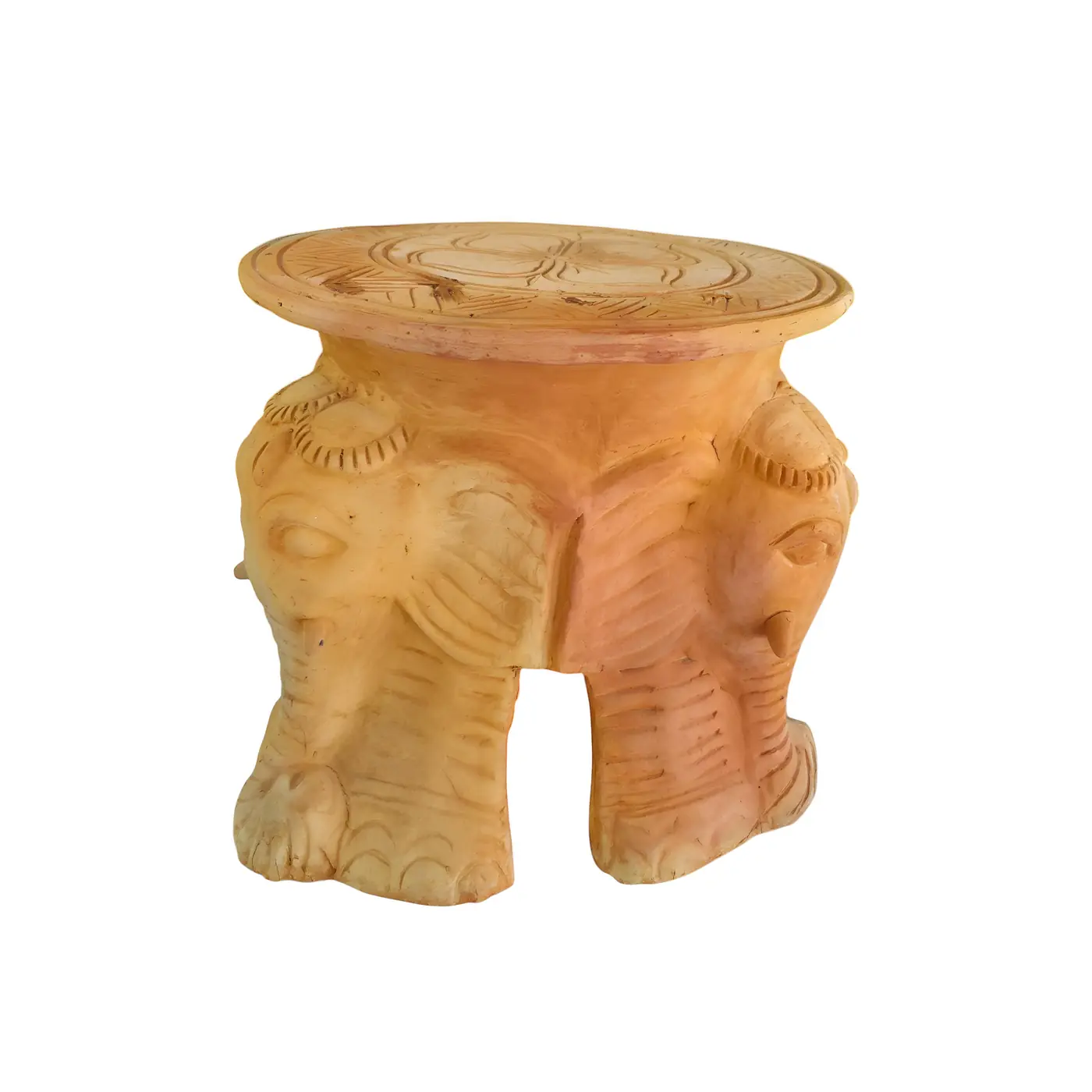 Terracotta Clay Stool with Elephant Design Ref 10290 - Terracotta Home Decor handmade by Ram Pottery Mauritius