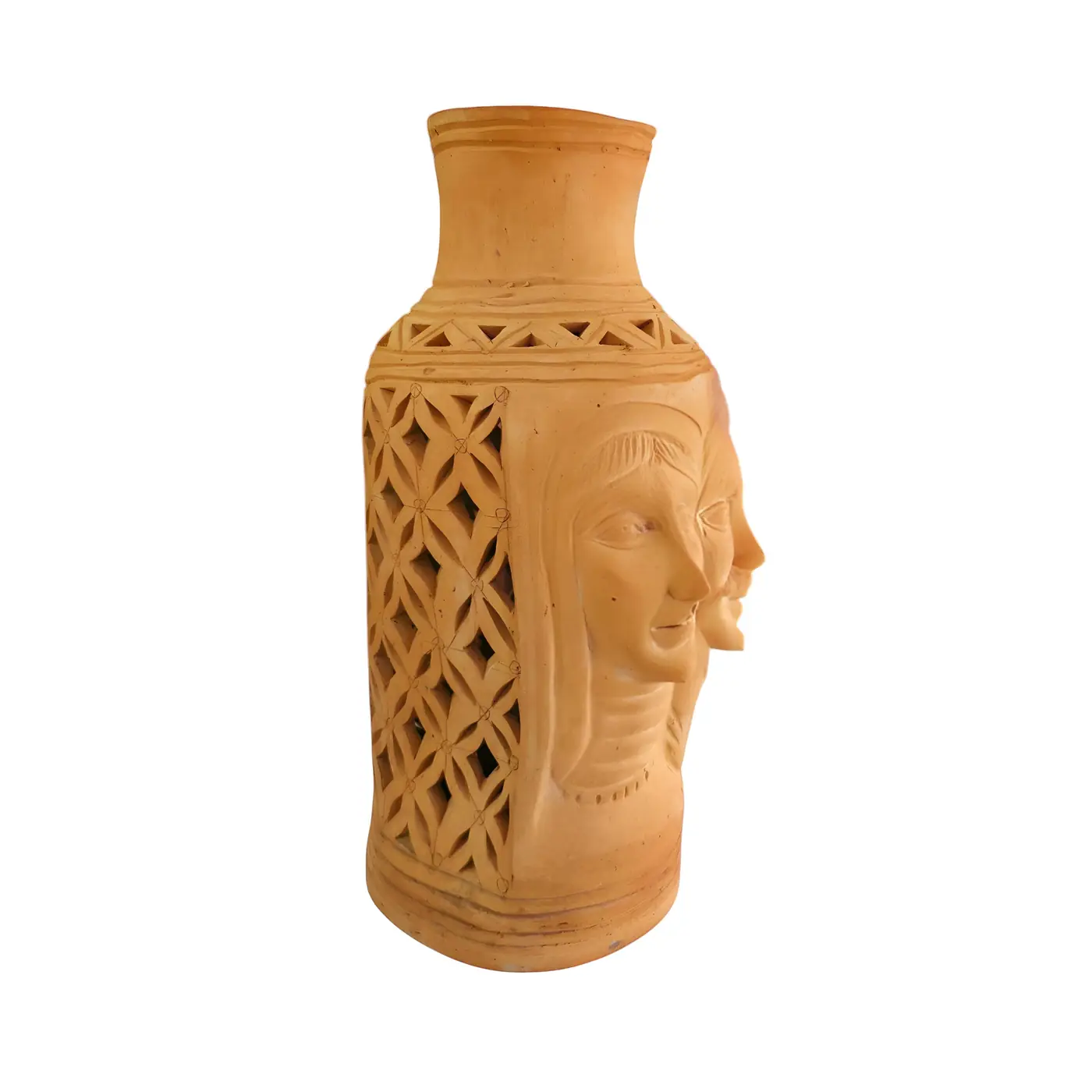 Terracotta Vase with Face Design 52X - Terracotta Home Decor handmade by Ram Pottery Mauritius